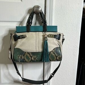 Rafe New York Roopal Linen Satchel Crossbody Shoulder Bag Tassel Leather…
